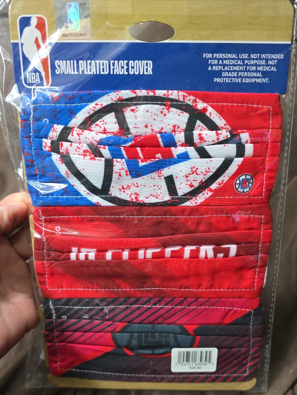 NBA Red, Blue, White Pleated Face Cover La Clippers Small